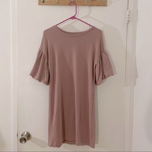 Dusty Rose Puff Sleeve T-Shirt Shift Dress